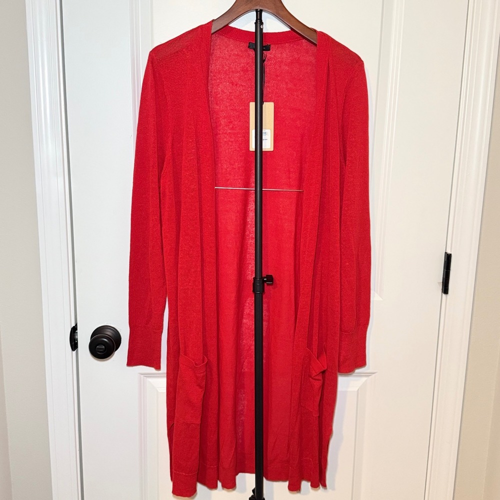 Halogen Womens Red Open Front Duster Cardigan Sweater Large